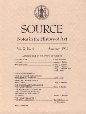 Source. Notes in the History of Art. A special issue on the dating of Pazyryk. Ars Brevis Foundation, Inc. Vol. X. No. 4. Summer 1991.